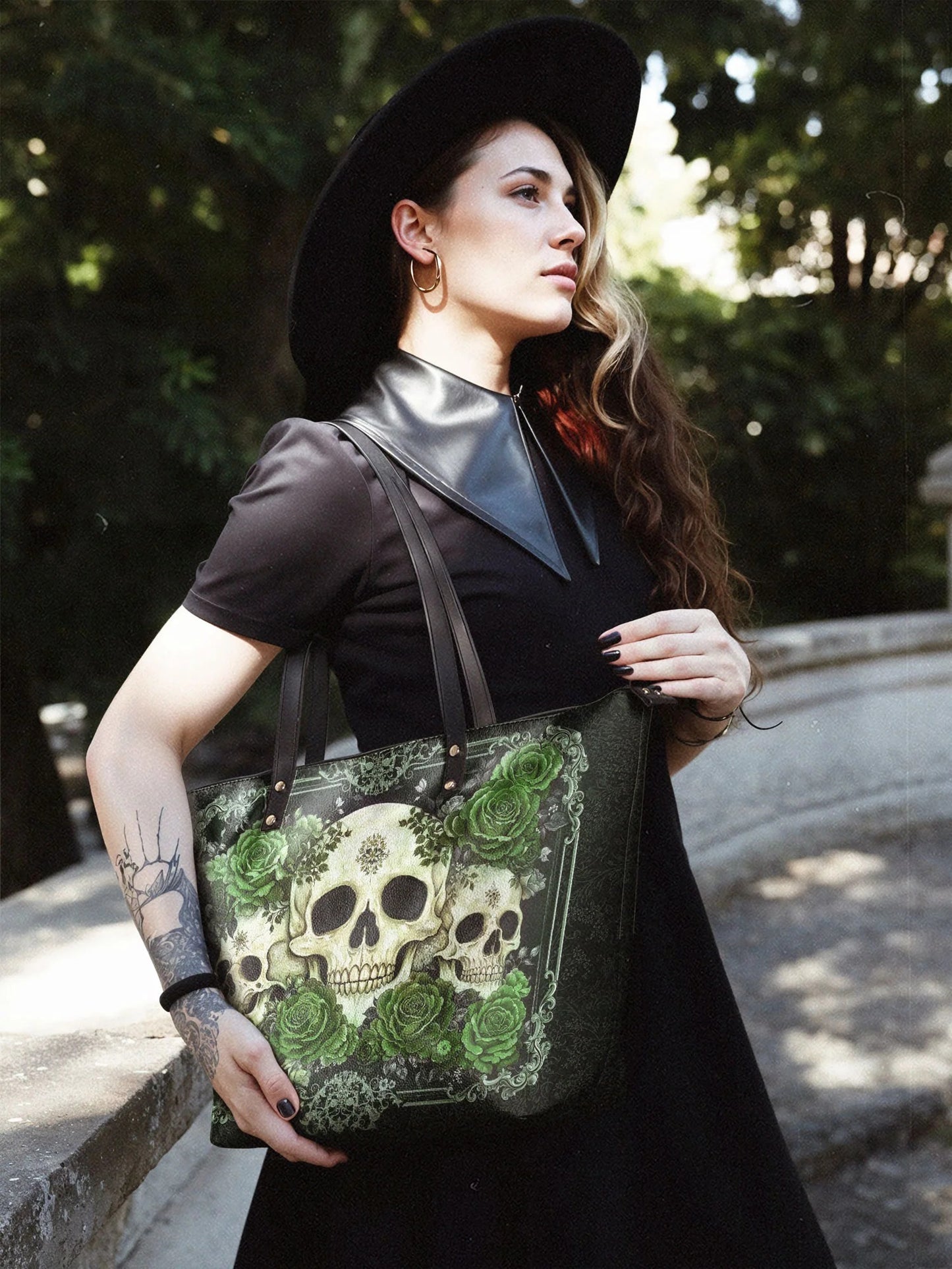 "Bloodrose" Poison Ivy Leather Tote Bag Matching Set (FREE WALLET)