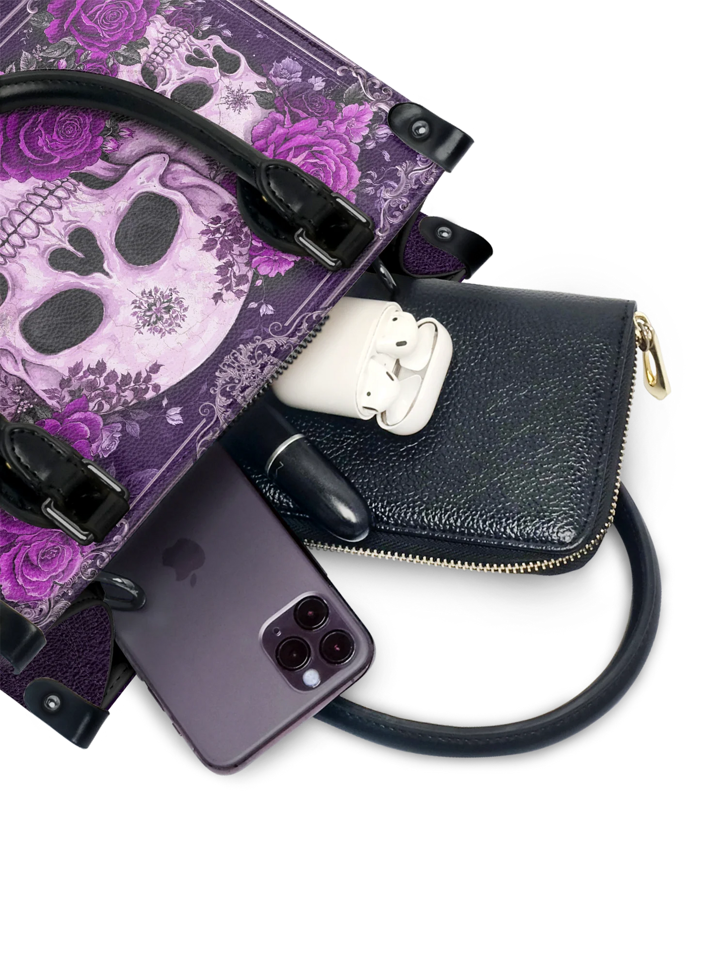 "Bloodrose" Poison Plum - Small Leather Handbag Matching Set (FREE WALLET)