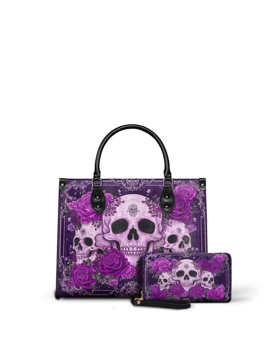 "Bloodrose" Poison Plum - Leather Handbag Matching Set (FREE WALLET)