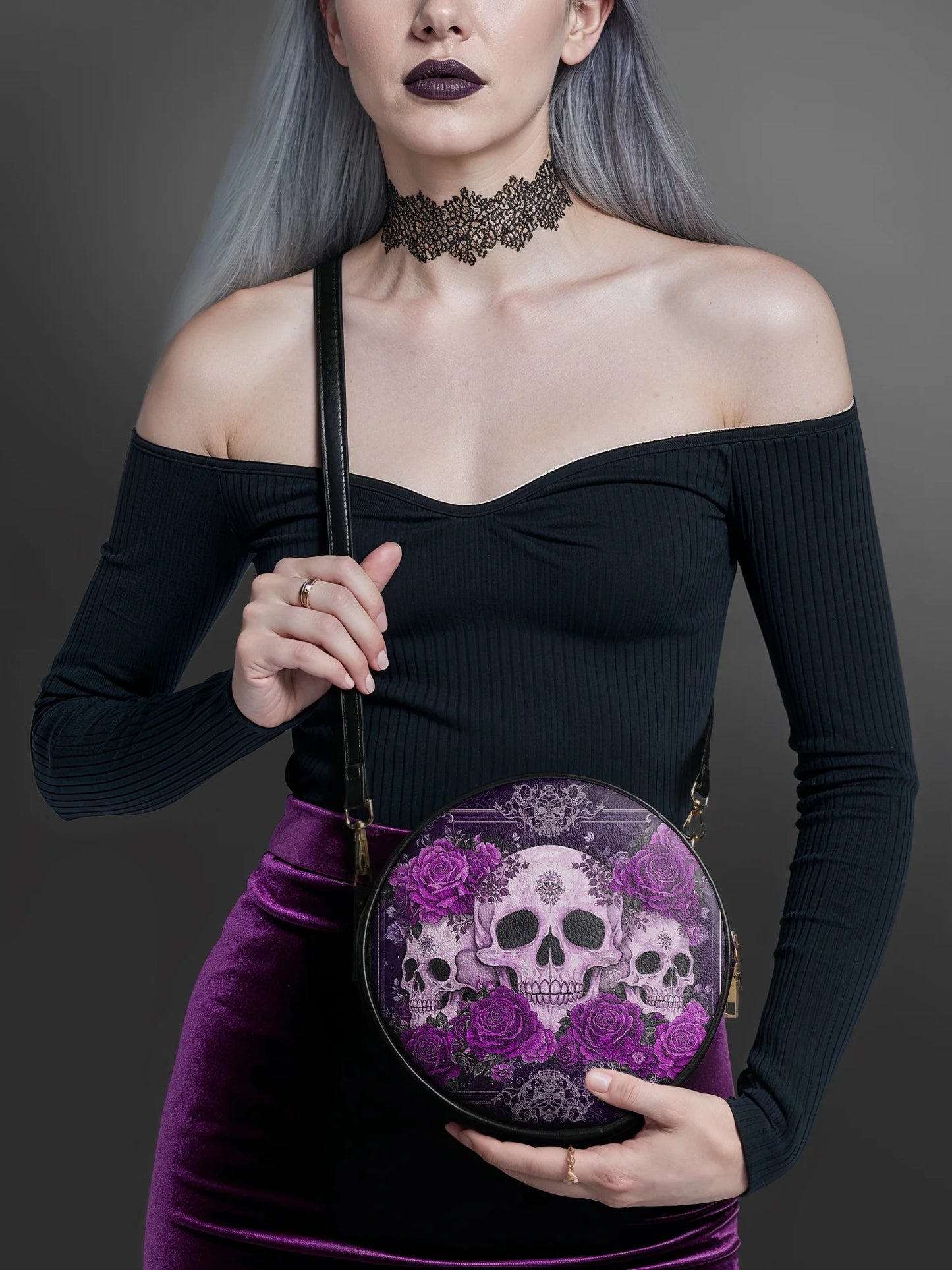 "Bloodrose" Poison Plum Circle Crossbody Bag