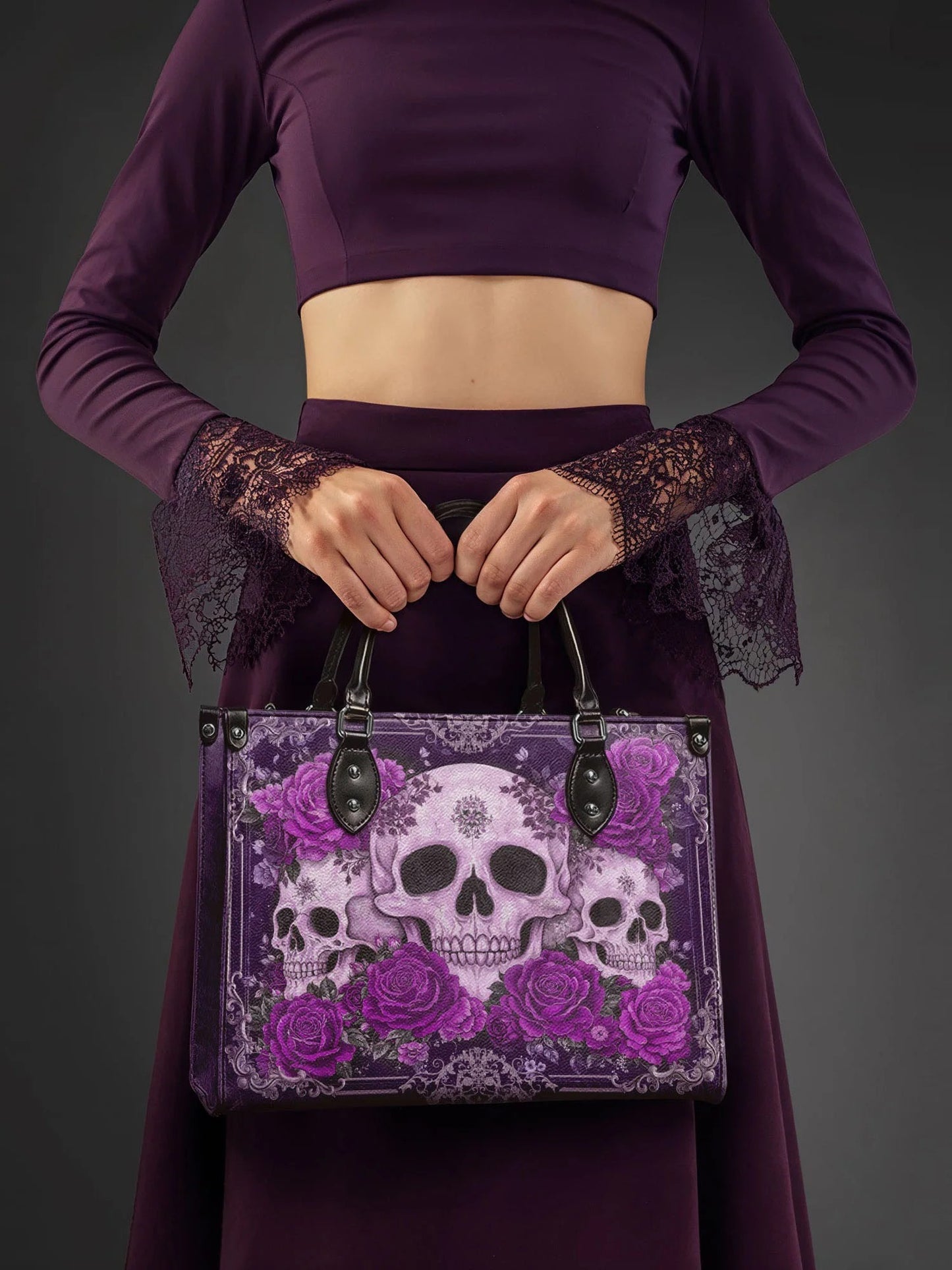 "Bloodrose" Poison Plum - Leather Handbag Matching Set (FREE WALLET)