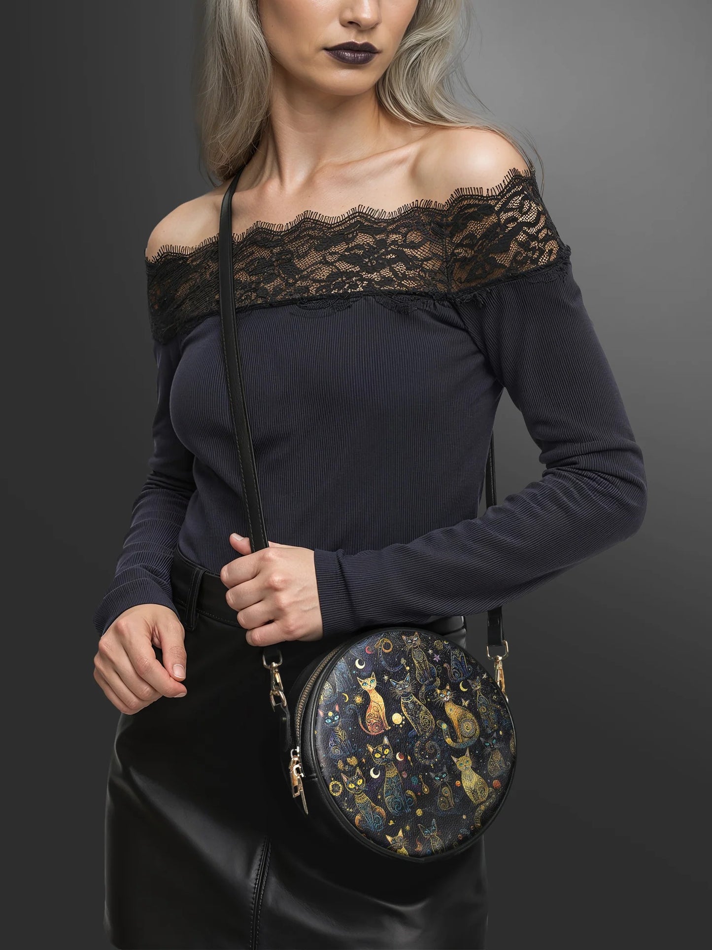 "Lunacat" Circle Crossbody Bag