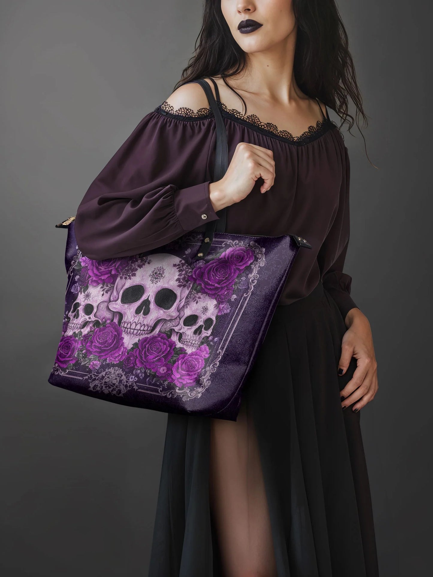 "Bloodrose" Poison Plum Leather Tote Bag Matching Set (FREE WALLET)