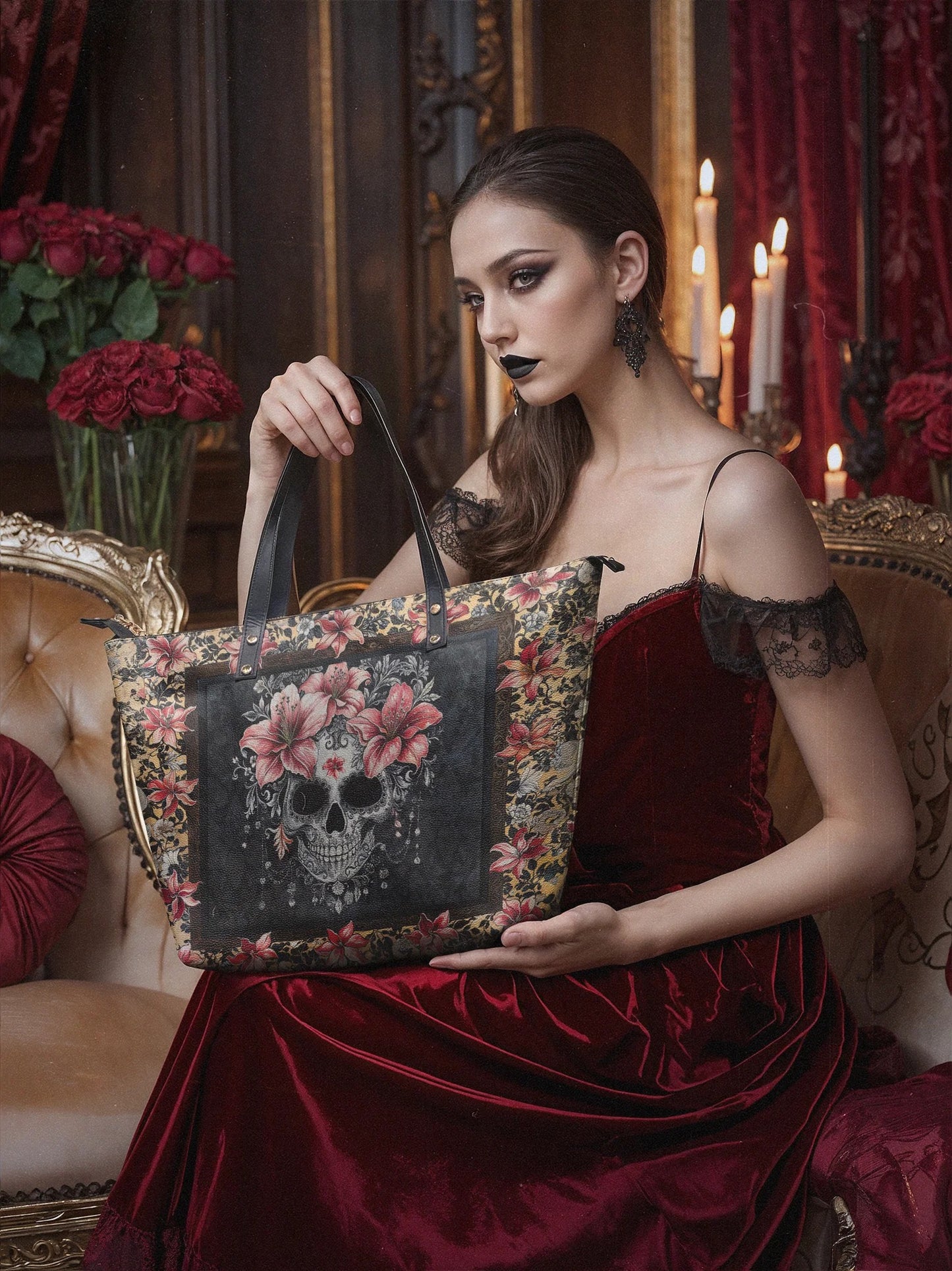 "Roselace" Leather Tote Bag Matching Set (FREE WALLET)