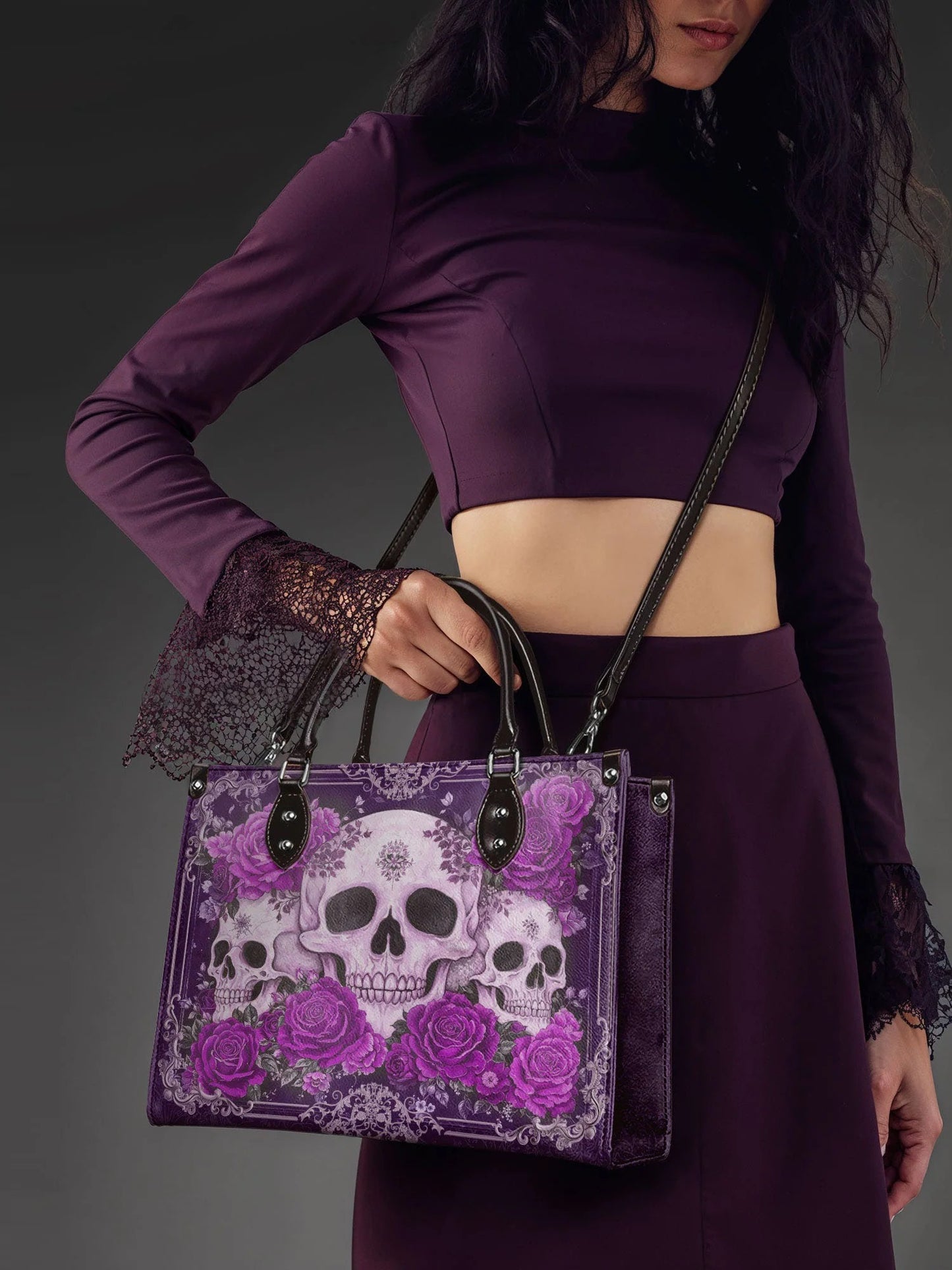 "Bloodrose" Poison Plum - Leather Handbag Matching Set (FREE WALLET)