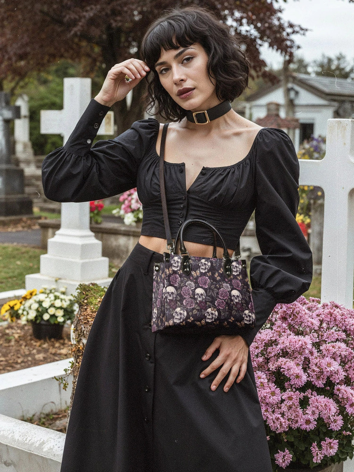 "Noctaflora"- Small Leather Handbag Matching Set (FREE WALLET)