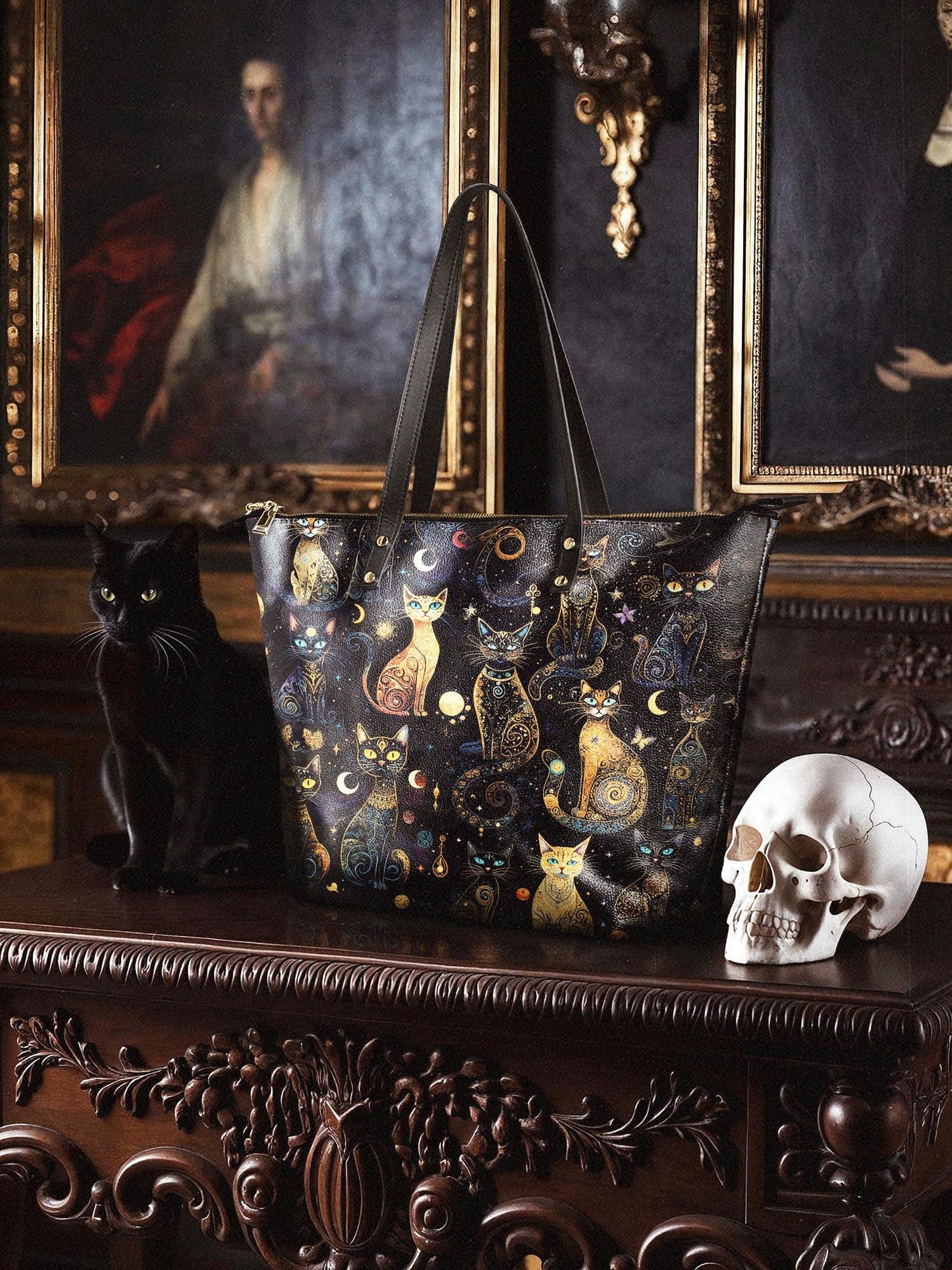 "Lunacat" Leather Tote Bag Matching Set (FREE WALLET)