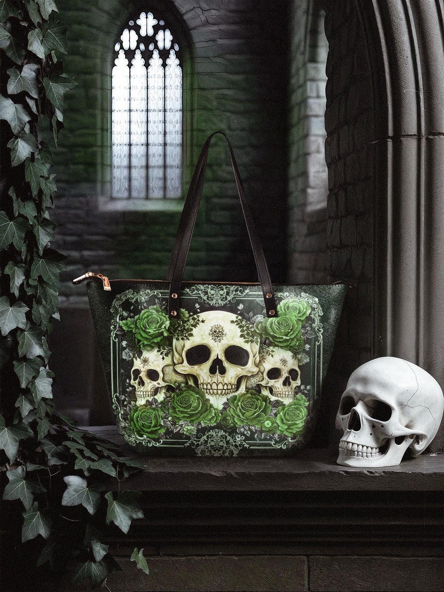 "Bloodrose" Poison Ivy Leather Tote Bag Matching Set (FREE WALLET)