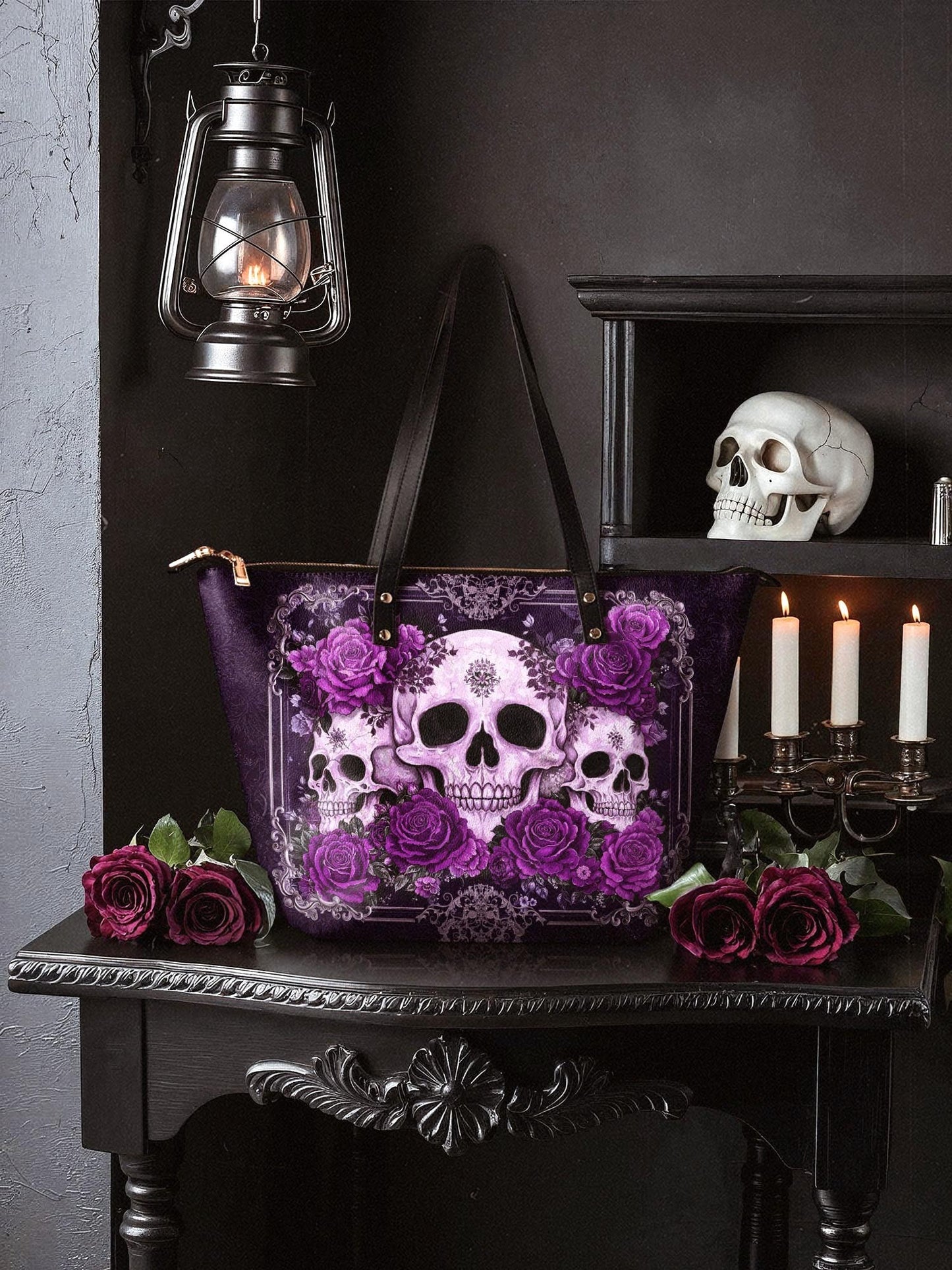 "Bloodrose" Poison Plum Leather Tote Bag Matching Set (FREE WALLET)