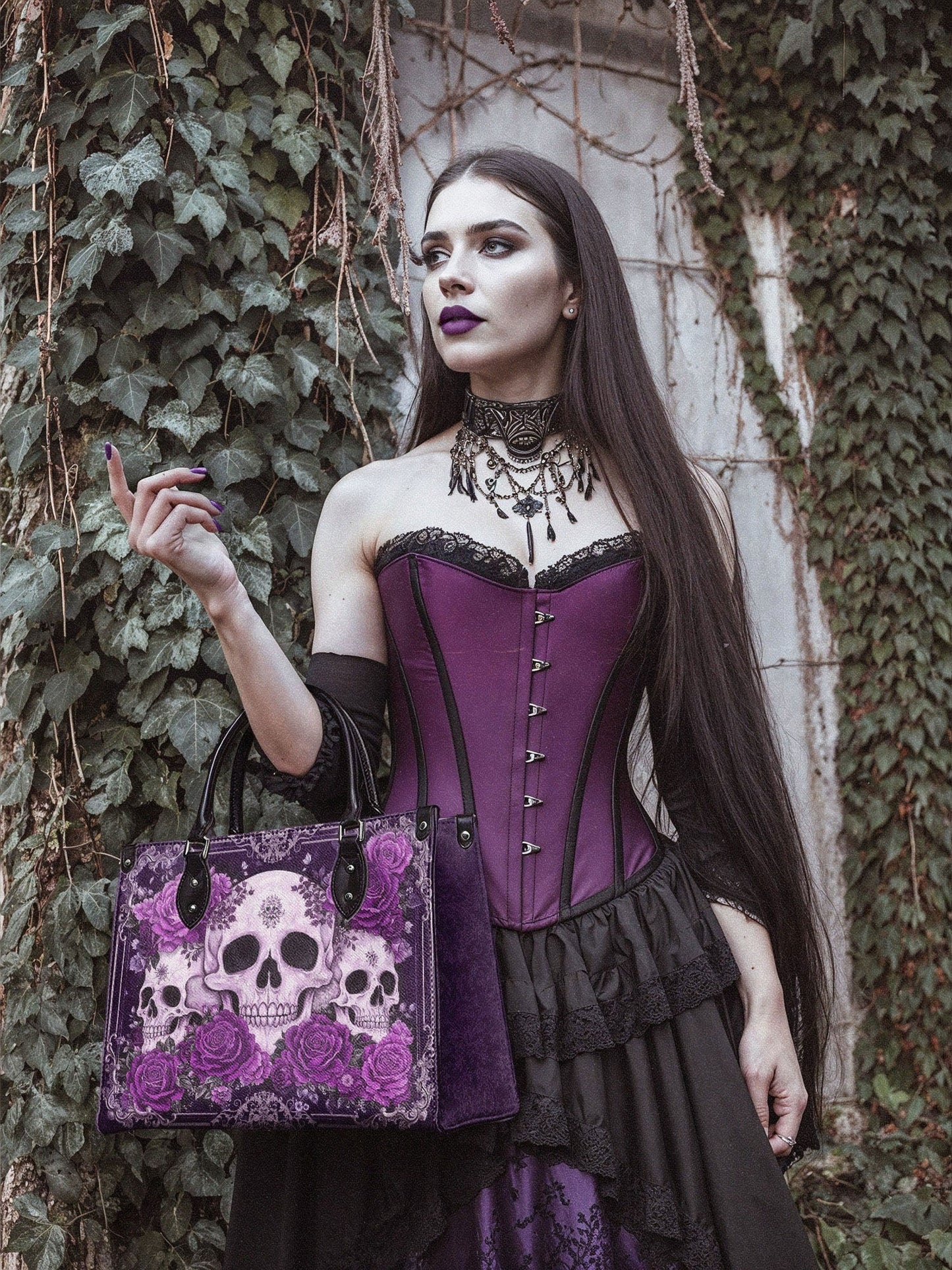 "Bloodrose" Poison Plum - Leather Handbag Matching Set (FREE WALLET)