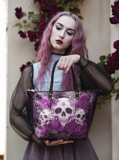 "Bloodrose" Poison Plum Leather Tote Bag Matching Set (FREE WALLET)