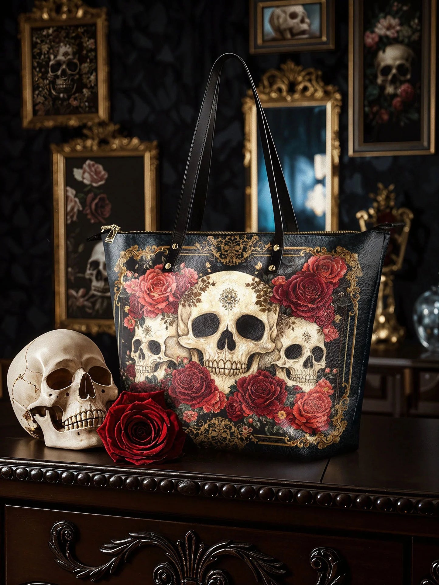 "Bloodrose" Leather Tote Bag Matching Set (FREE WALLET)